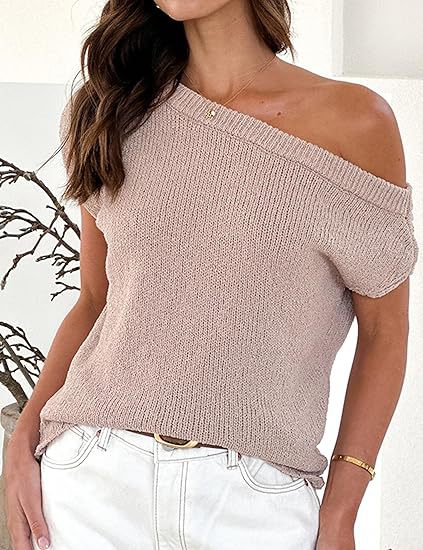 Damen lässiges Oversized Strickoberteil mit offener Schulterpartie EB