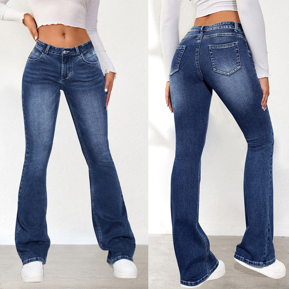 Damen Bootcut Jeans mit hohem Bund und modischen Waschungen EB