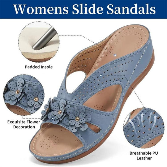 Damen komfortable Riemensandalen mit floralen Applikationen EB