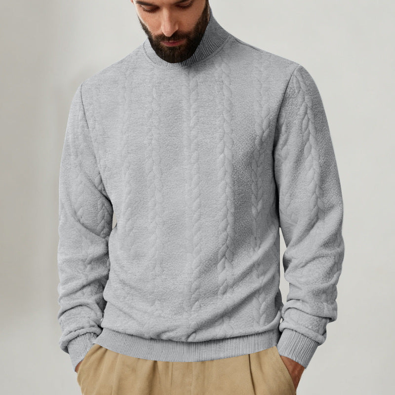 Herren nan Strickpullover mit Stehkragen, Zopfmuster, weichem Rippbündchen und Regular Fit EB
