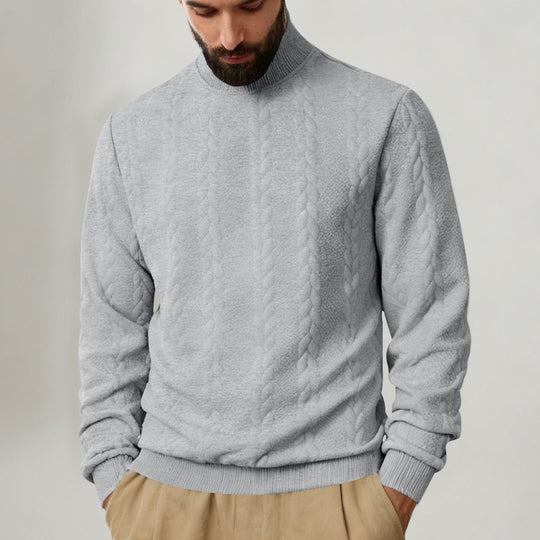 Herren nan Strickpullover mit Stehkragen, Zopfmuster, weichem Rippbündchen und Regular Fit EB