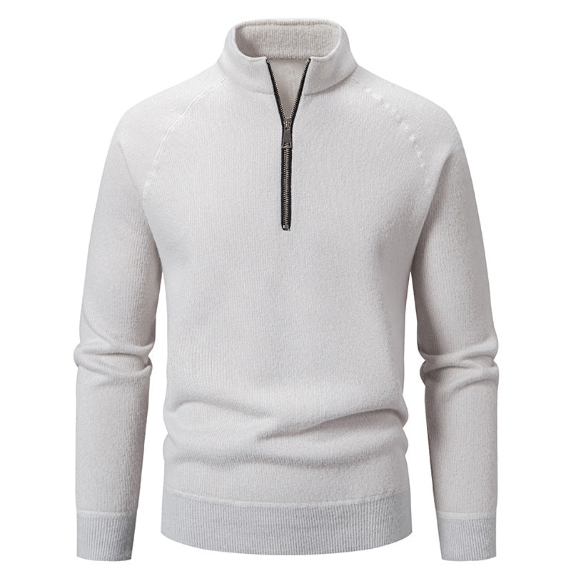 Herren Hochkragen Pullover mit Reißverschluss und strukturierter Oberfläche EB