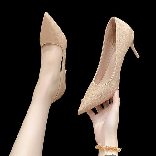 Damen elegante Spitzen-High Heels mit raffiniertem Schlangenleder-Effekt EB