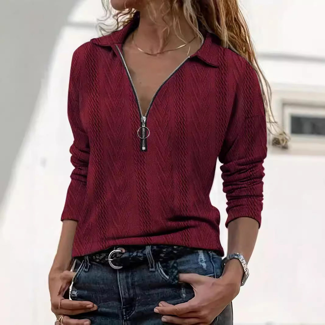 Damen Strickpullover mit dezenter Rippstruktur und kurzem Reißverschluss EB