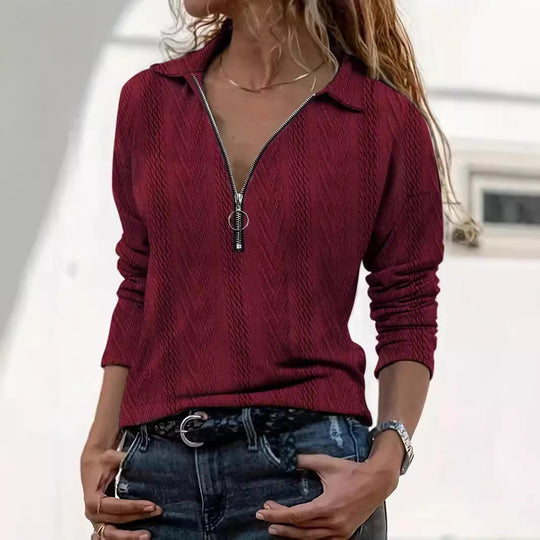 Damen Strickpullover mit dezenter Rippstruktur und kurzem Reißverschluss EB