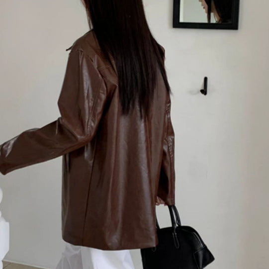 Damen lässige und stylische Kunstlederjacke EB