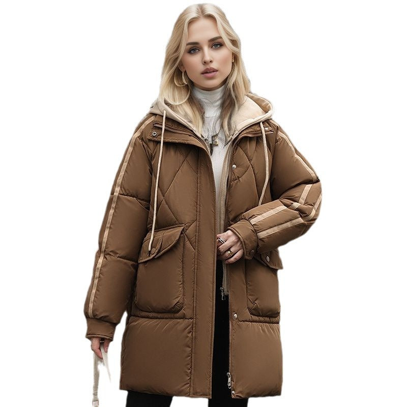 Damen gesteppte Winterjacke mit abnehmbarer Kapuze EB