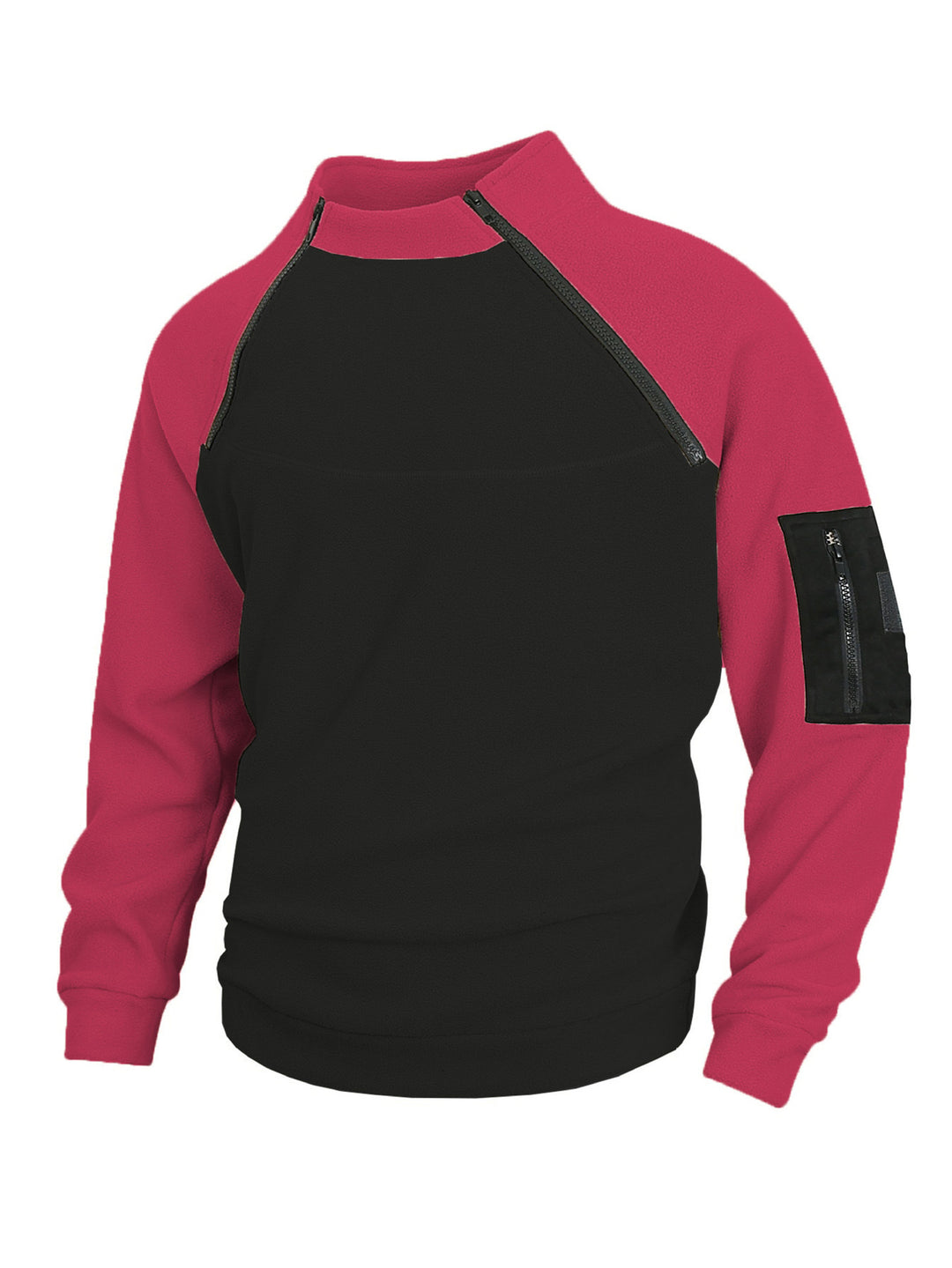 Herren nan technischer Fleece-Halbzip-Pullover mit asymmetrischen Schulterreißverschlüssen und Reißverschluss-Ärmeltasche EB