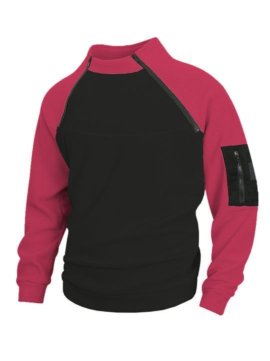 Herren nan technischer Fleece-Halbzip-Pullover mit asymmetrischen Schulterreißverschlüssen und Reißverschluss-Ärmeltasche EB