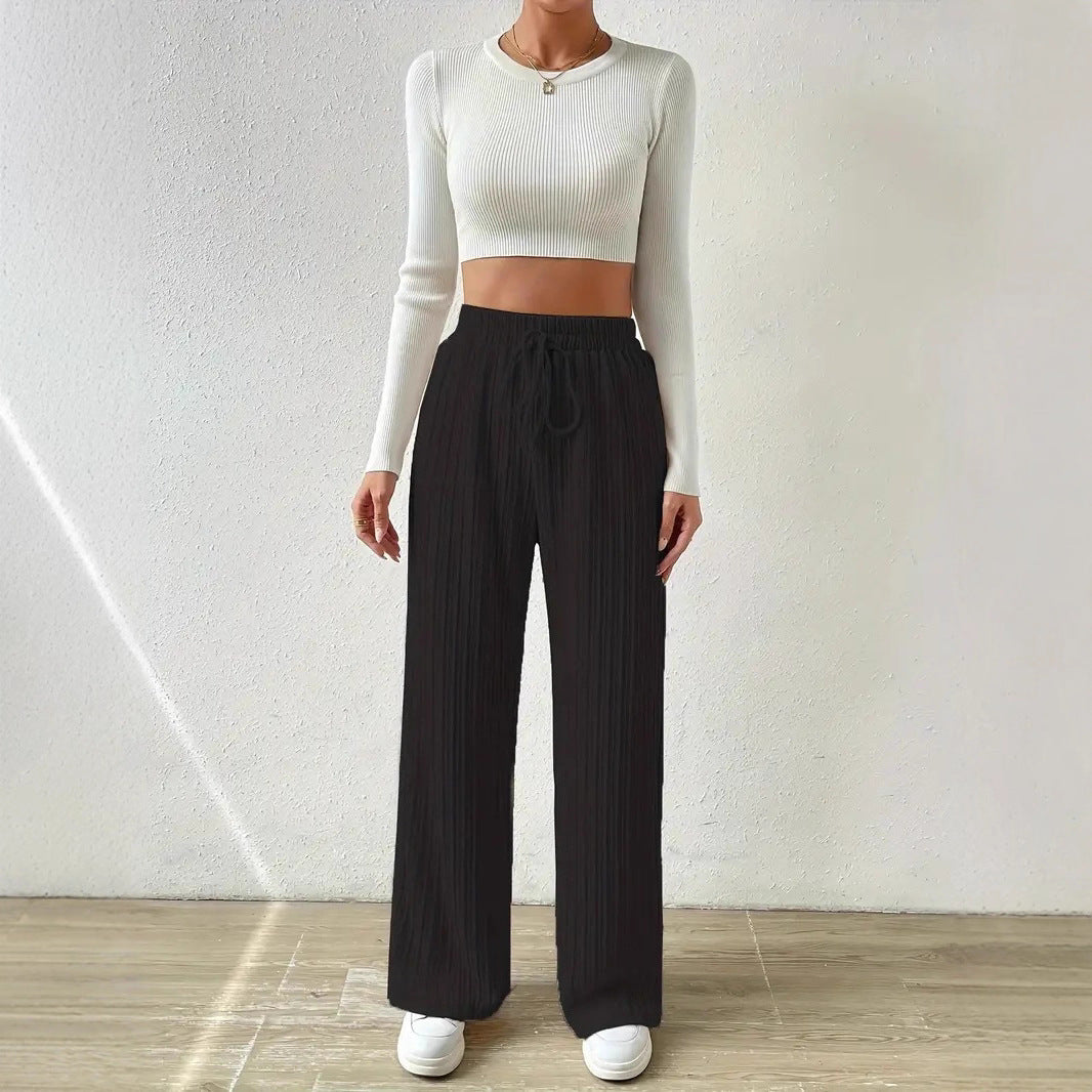 Damen weite Komfort-Hose mit elastischem Bund und Streifenmuster EB