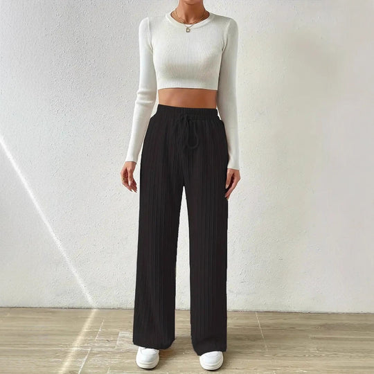 Damen weite Komfort-Hose mit elastischem Bund und Streifenmuster EB