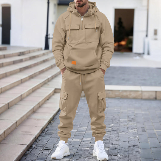 Herren nan technischer Oversize-Hoodie mit Halbzip, Kapuze, Kängurutasche und aufgesetzten Utility-Taschen EB