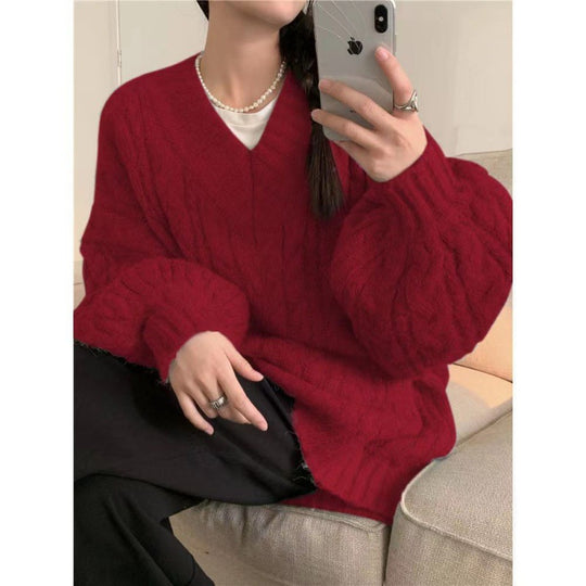 Damen Kuscheliger Grobstrick-Cardigan mit V-Ausschnitt und weiten Ärmeln EB