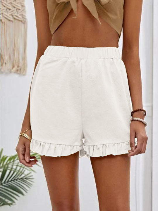 Damen Shorts mit voluminösem Rüschensaum und elastischem Bund EB