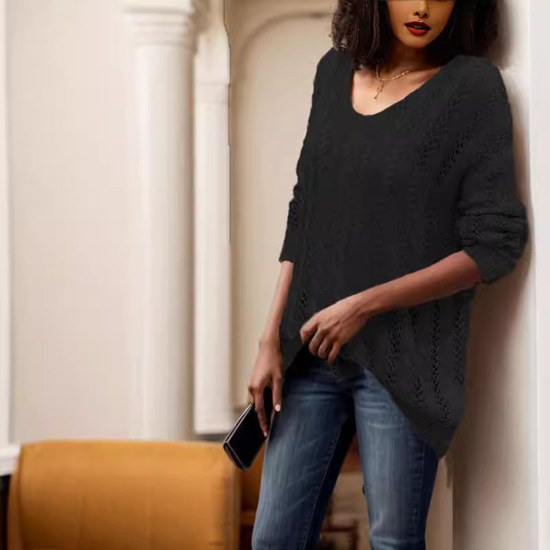Damen luftiger Strickpullover mit einzigartiger Lochstruktur EB