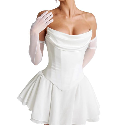 Damen Elegantes Hochzeitskleid mit ausgefallenem Wickeldesign und schwingendem Rock EB