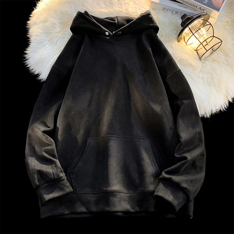 Damen gemütlicher Kapuzenpullover im modernen Velourslook EB