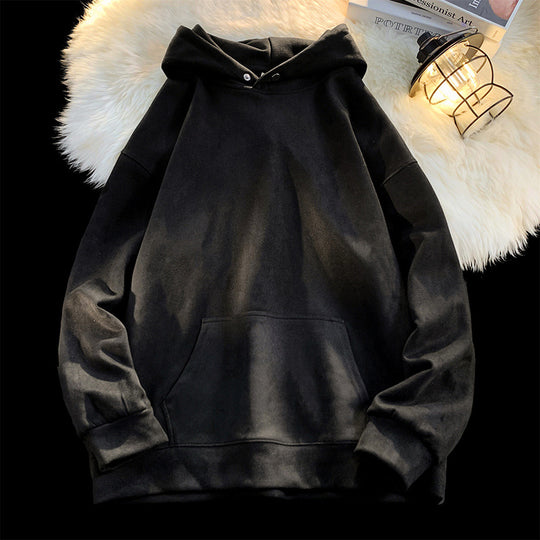 Damen gemütlicher Kapuzenpullover im modernen Velourslook EB