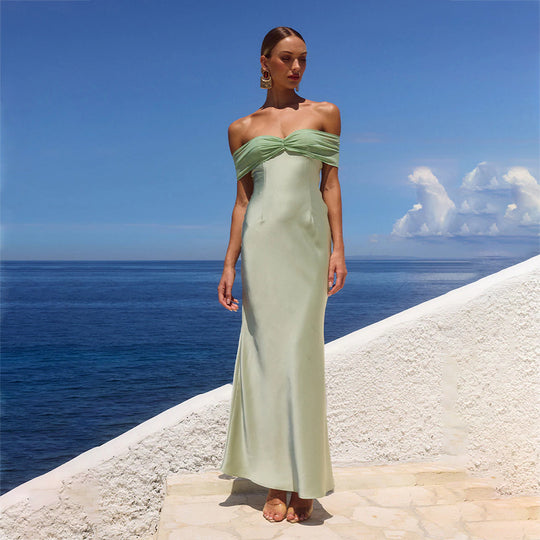 Damen elegantes Maxikleid mit schulterfreiem Design EB