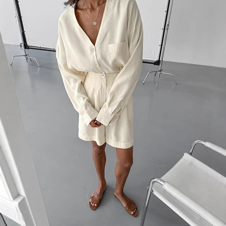 Damen bequemer Schlafanzug mit Knopfleiste und kurzen Hosen EB