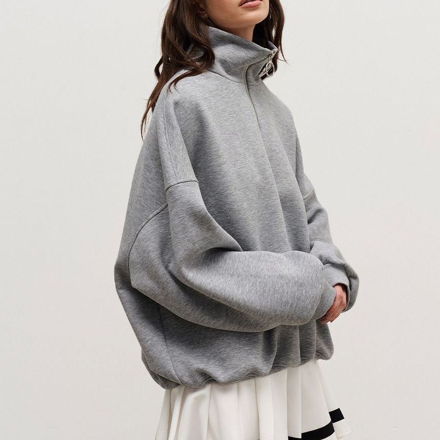 Damen modischer Pullover mit Reißverschluss und hohem Kragen EB