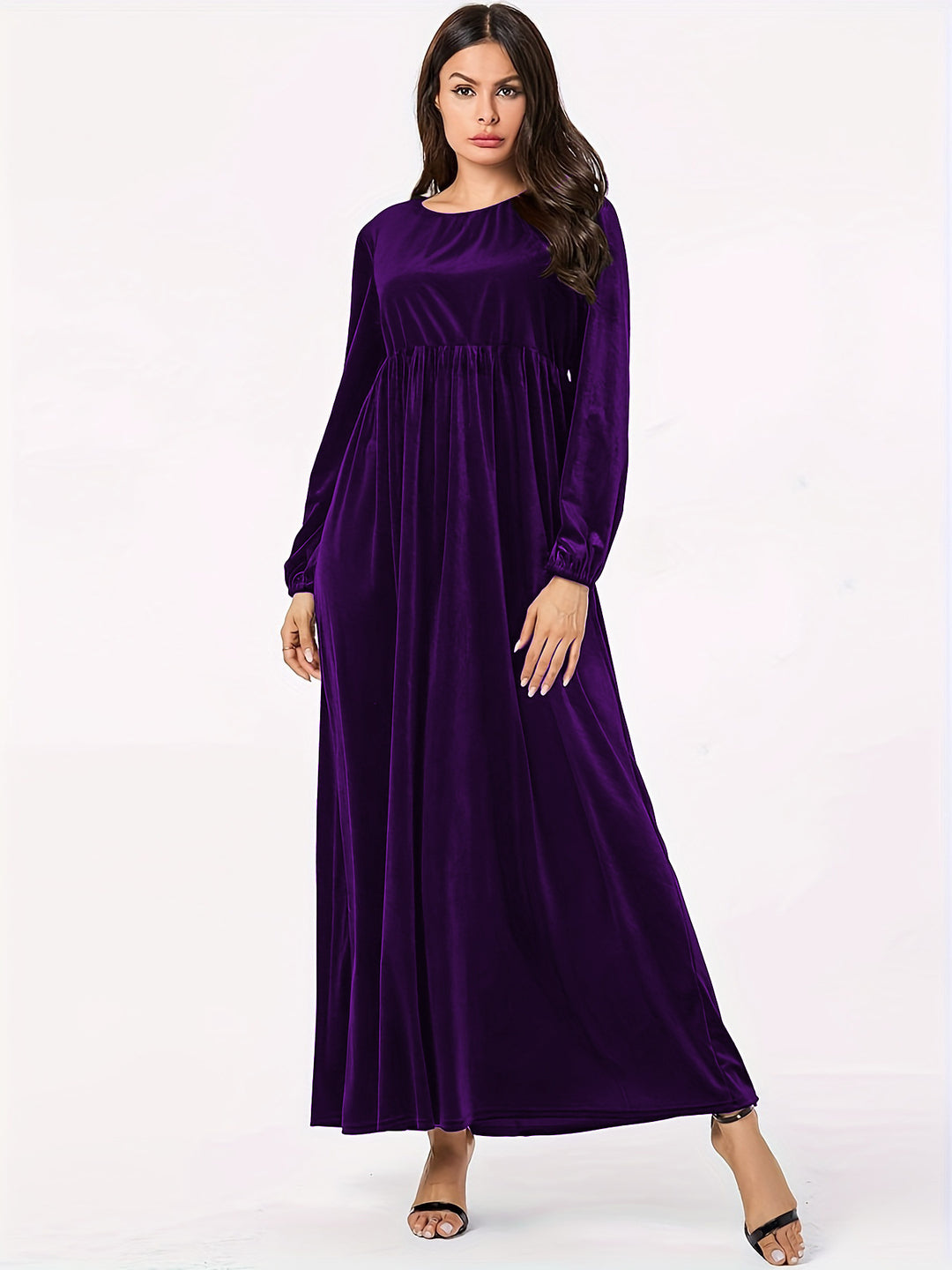 Damen Maxikleid aus luxuriösem Samt mit elegantem Faltenwurf EB