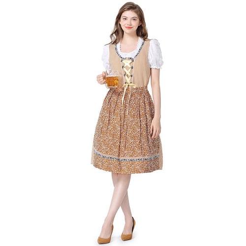 Damen nan traditionelles Oktoberfest Dirndlkleid mit Spitzenbluse, verstellbarer Korsettschnürung und geblümter Schürze EB