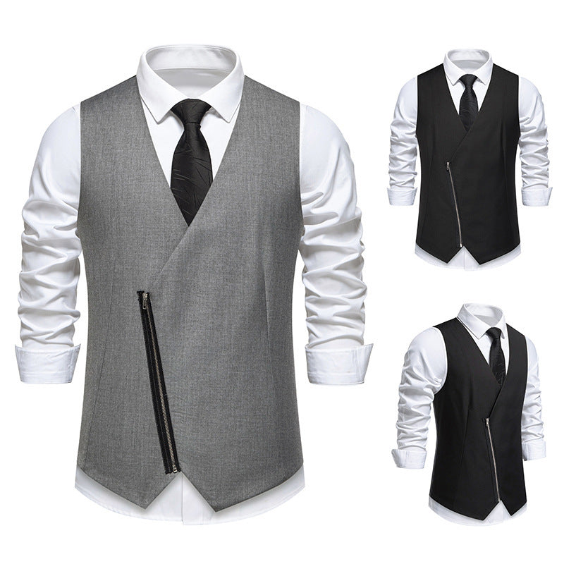 Herren moderne Anzugweste mit asymmetrischem Reißverschluss und eleganter Passform EB