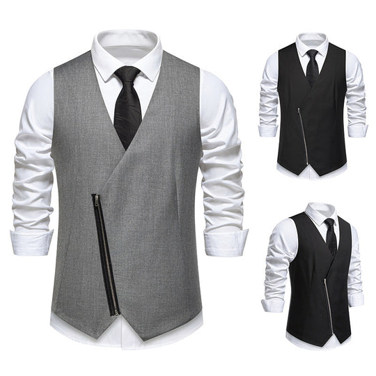 Herren moderne Anzugweste mit asymmetrischem Reißverschluss und eleganter Passform EB