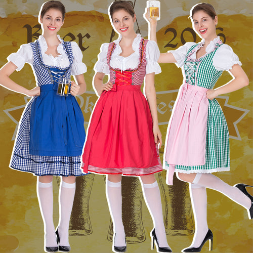 Damen nan karierter Dirndlkleid mit geraffter Schürze und geschnürter Miederfront EB