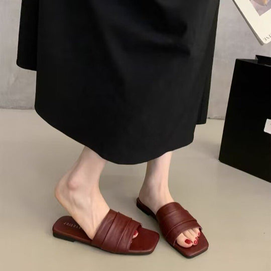 Damen modische Pantoletten mit breitem Textilriemen und rutschfester Sohle EB