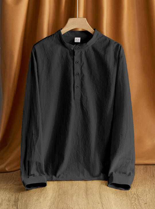Herren nan Nehru-Kragen-Henley aus Baumwollstretch mit verdeckter Knopfleiste und schmaler Passform EB