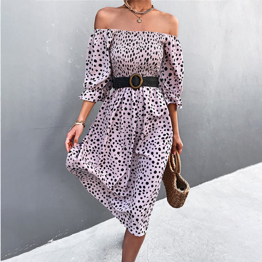 Damen Midikleid mit Puffärmeln und figurbetontem Taillenschnitt EB