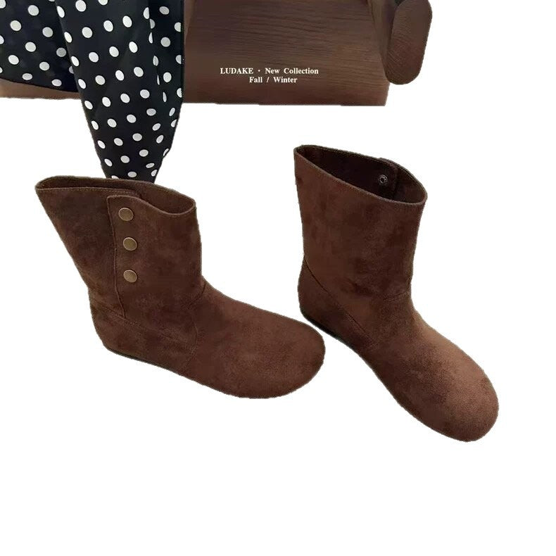 Damen Elegante Stiefel mit modischer Knopf-Dekoration EB