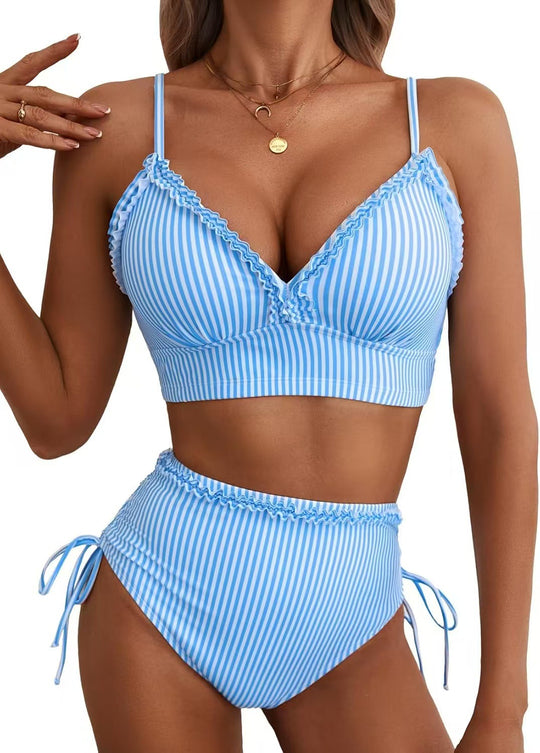 Damen Bikini-Set mit süßem Rüschendetail und hoch tailliertem Schnitt EB