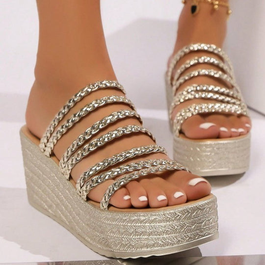 Damen Plateau-Sandalen mit geflochtenem Riemen-Detail EB