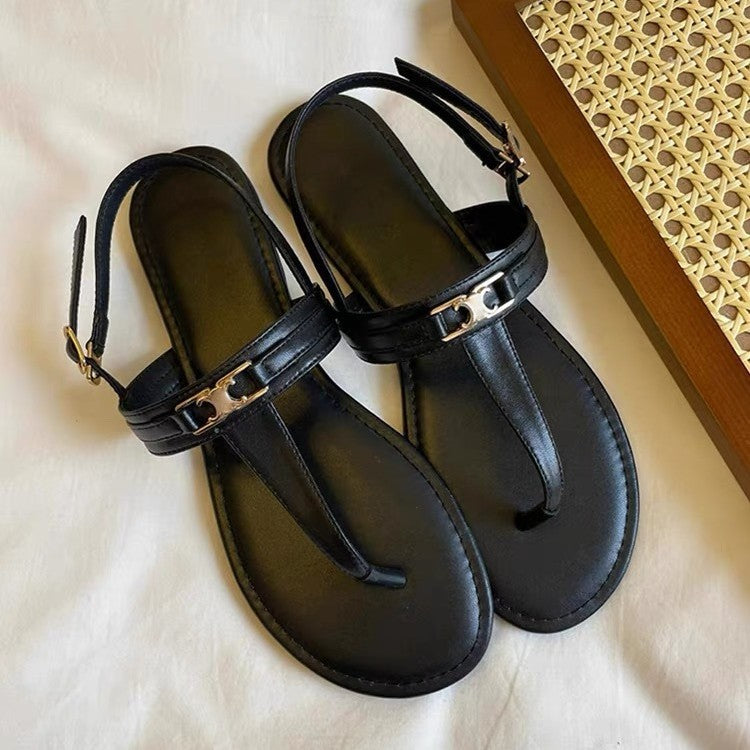 Damen elegante Zehentrenner-Sandalen mit modischem Riemendesign EB