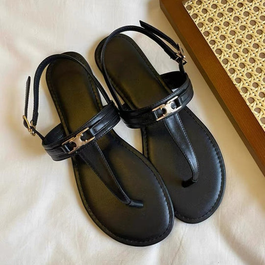 Damen elegante Zehentrenner-Sandalen mit modischem Riemendesign EB