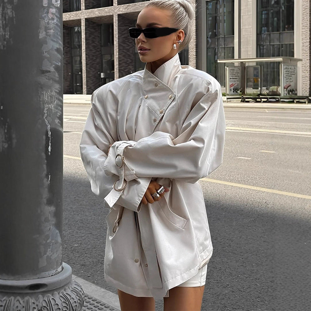 Damen oversized Trenchcoat mit doppeltem Kragen EB