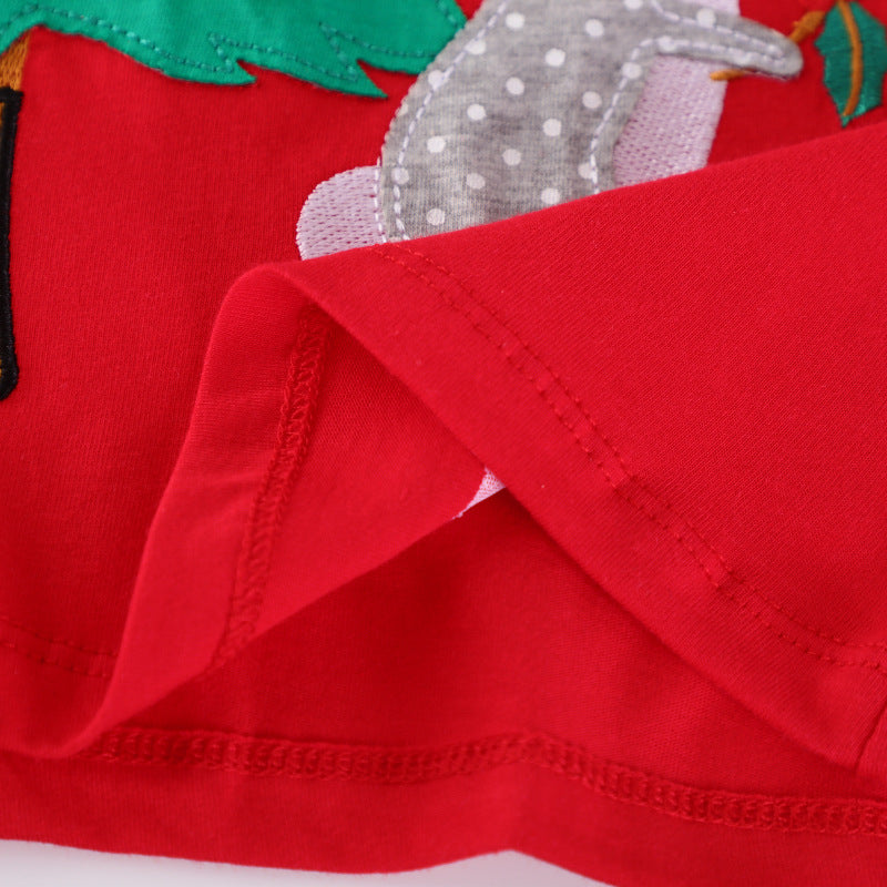 Mädchen Baumwollkleid mit festlichem Tier- und Weihnachtsbaum-Design EB