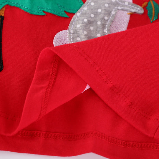 Mädchen Baumwollkleid mit festlichem Tier- und Weihnachtsbaum-Design EB