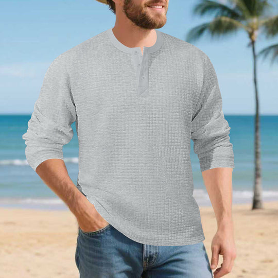 Herren Elegantes Langarmshirt mit Knopfleiste und strukturiertem Stoff EB
