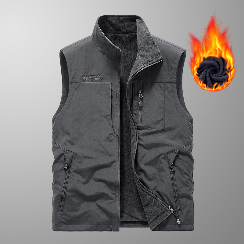 Herren gefütterte Thermo-Weste mit Fleece-Innenfutter, winddichter Außenlage und multiplen Reißverschlusstaschen EB