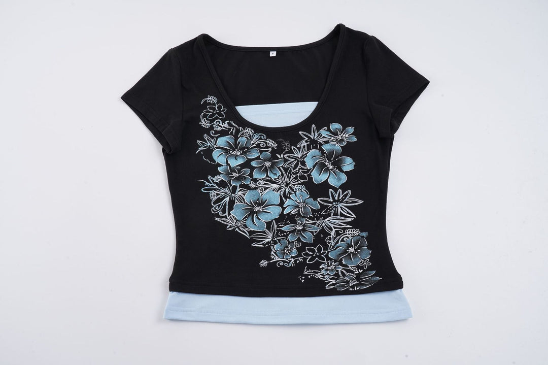 Damen T-Shirt mit floralem Druck und figurbetonendem Schnitt EB