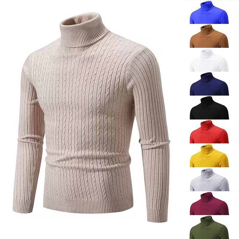 Herren nan Rollkragenpullover mit Zopfstrick und schlanker Passform EB
