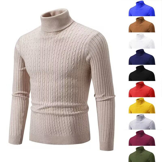 Herren nan Rollkragenpullover mit Zopfstrick und schlanker Passform EB