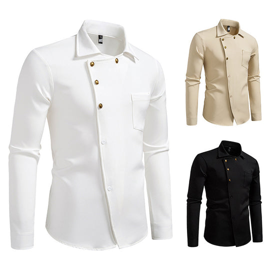 Herren elegantes Hemd mit asymmetrischem Knopfdesign EB
