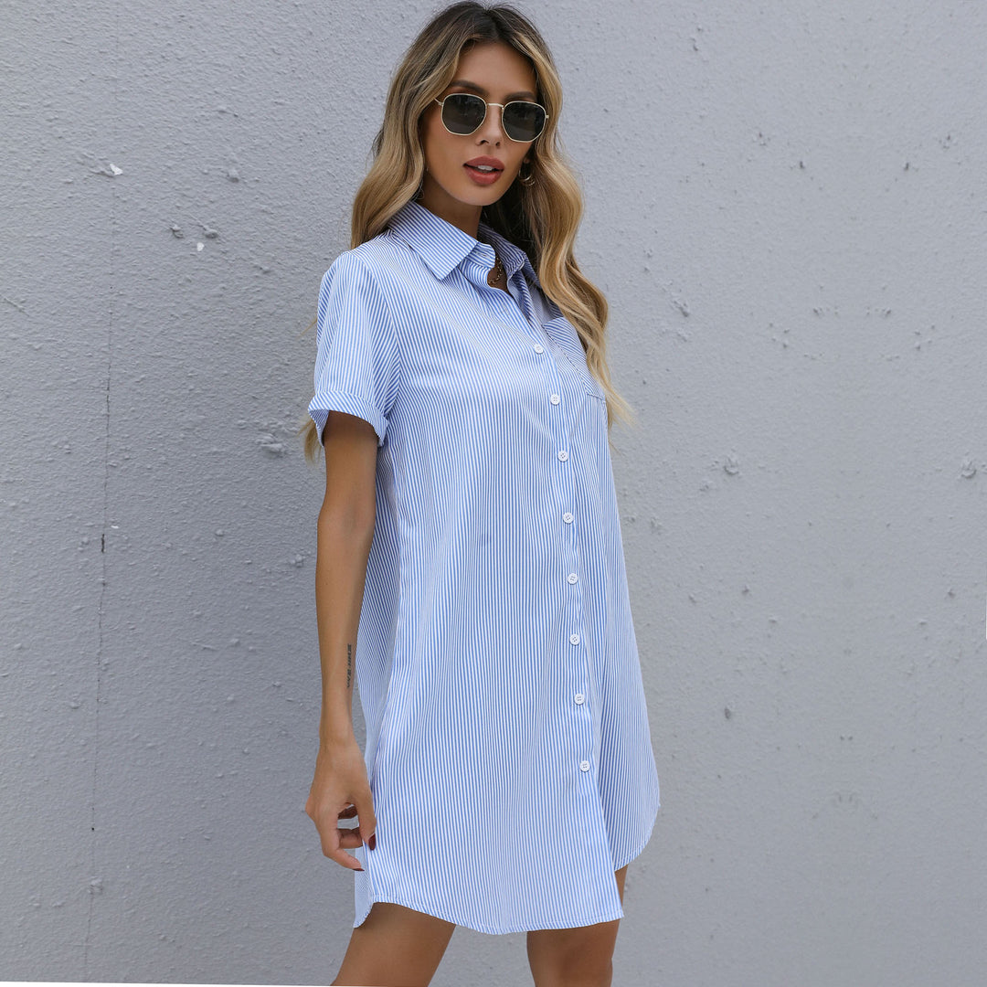 Damen Optimiertes Hemdblusenkleid mit klassischen Streifen und modernem Schnitt EB