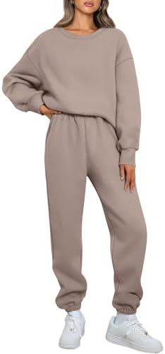 Damen nan Relaxed-Loungewear-Set mit Oversize Rundhals-Sweatshirt und taillierter High-Waist Jogginghose aus French Terry EB
