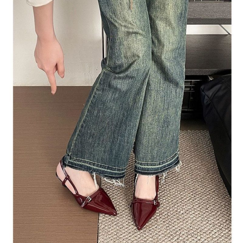 Damen Slingback Pumps mit spitzem Design und glänzender Oberfläche EB